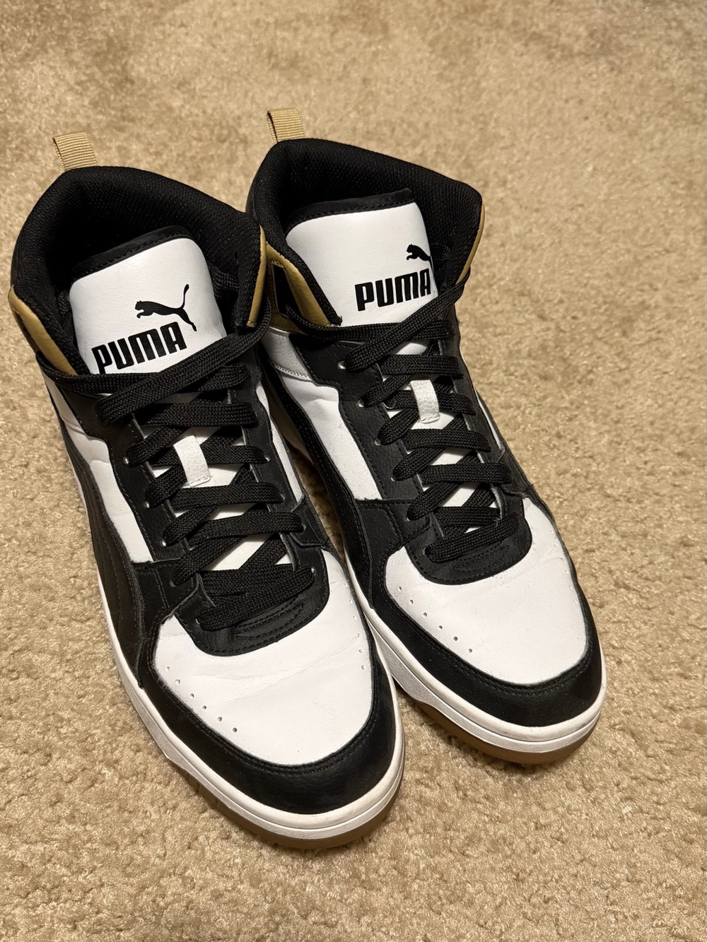 Puma Men’s Mid-Top Sneakers in White, Black and Gold